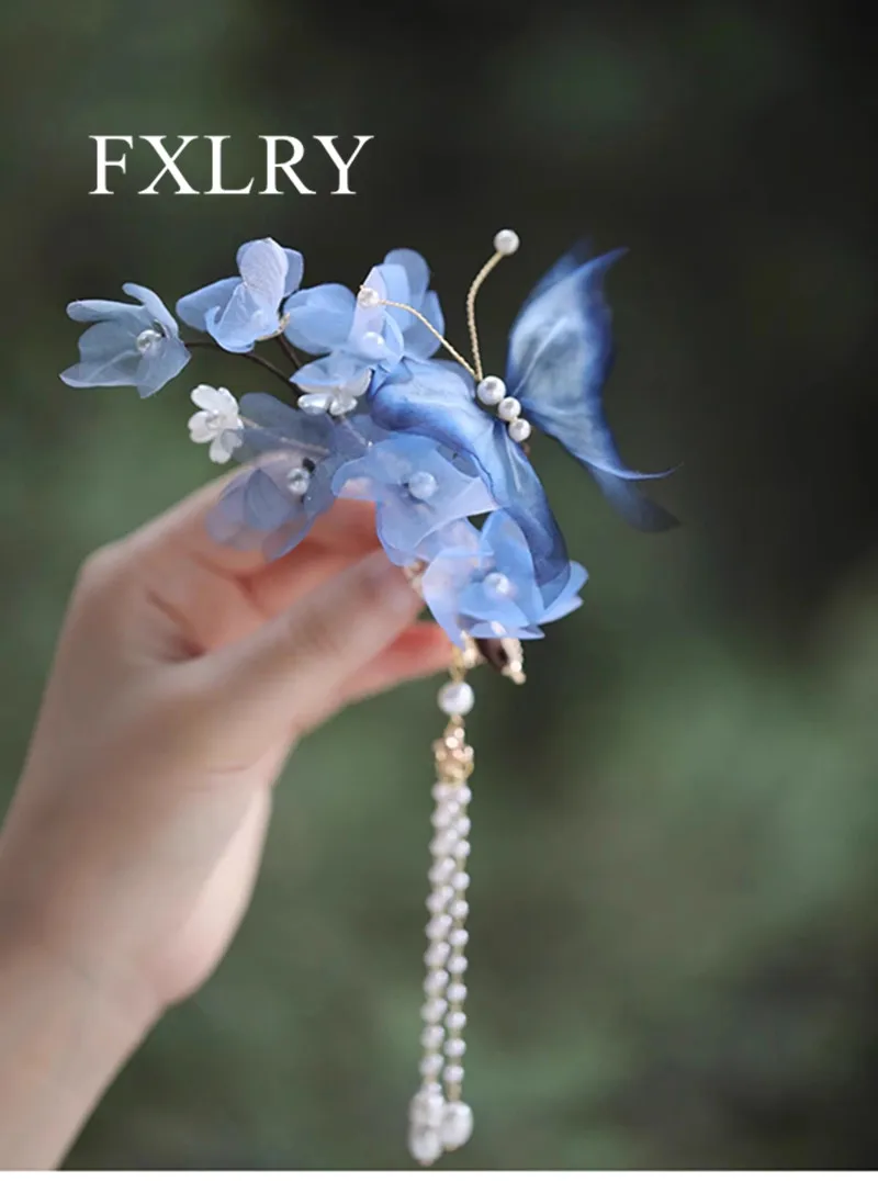 FXLRY Original Design Handmade Fringe Hairpin Edge Clip Side Silk Perm Hair Headdress Accessory