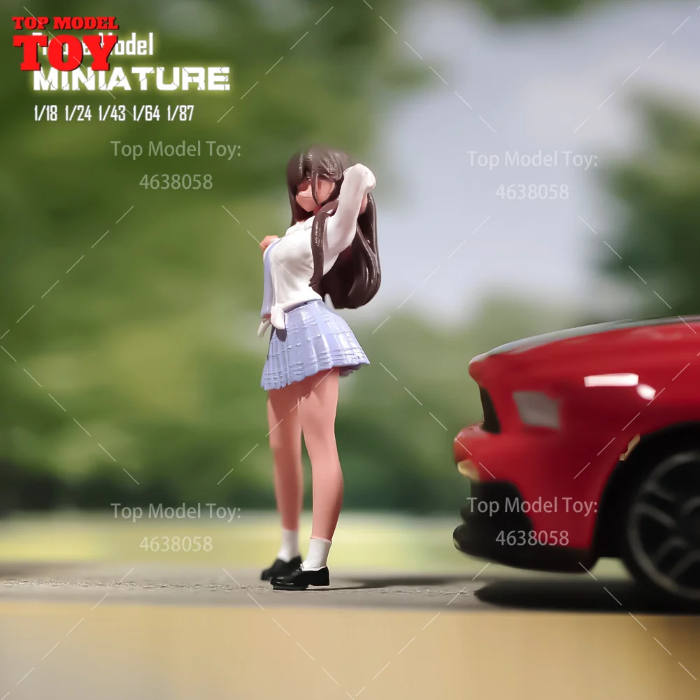 Painted Miniatures 1/64 1/87 1/24 Short Skirt Girl Anime Characters Female Scene Figure Dolls Unpainted Model For Cars Vehicles