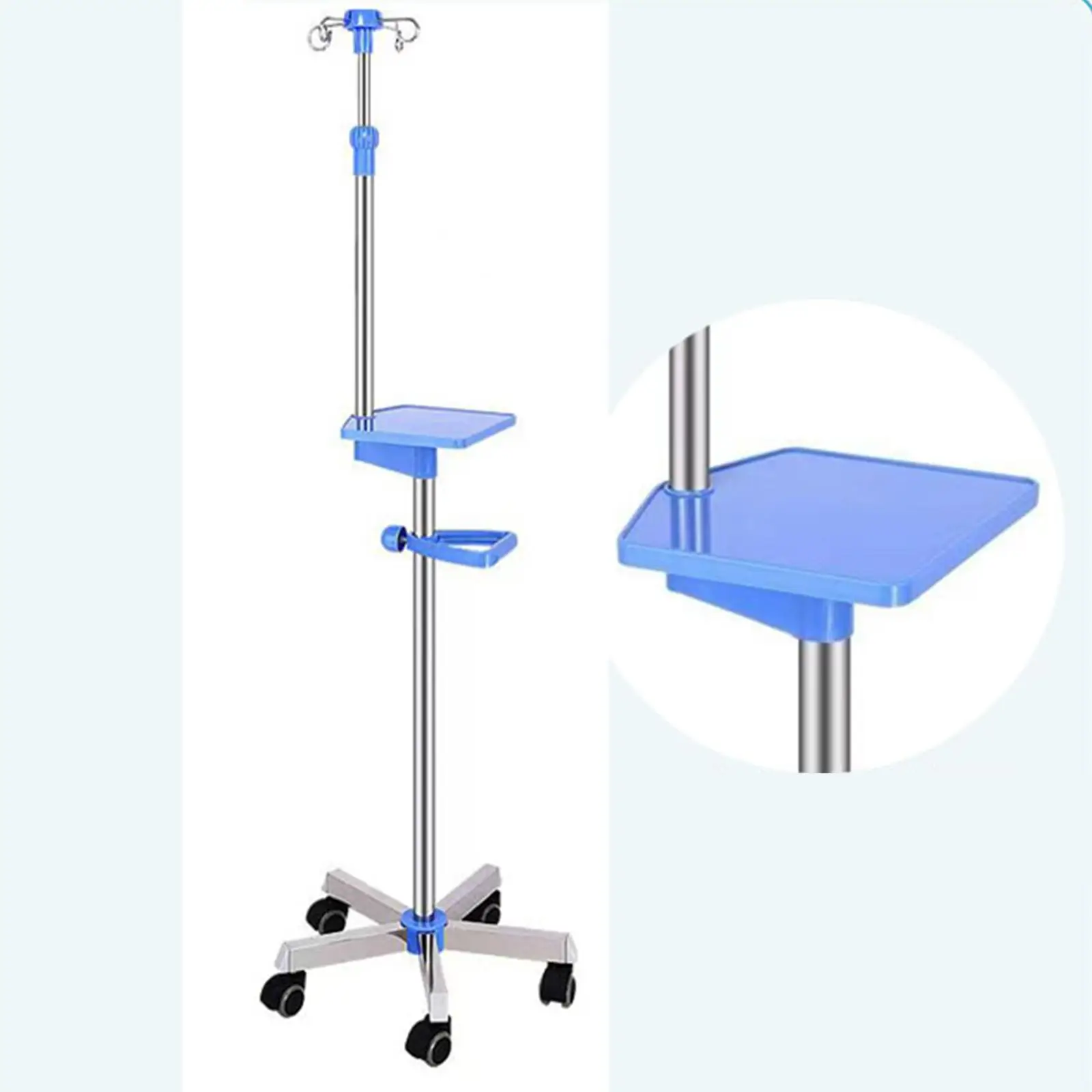 IV Pole IV Bag Holder Adjustable Portable Rolling 4 Hook IV Stand for Nursing Homes Beds Communities Service Centers