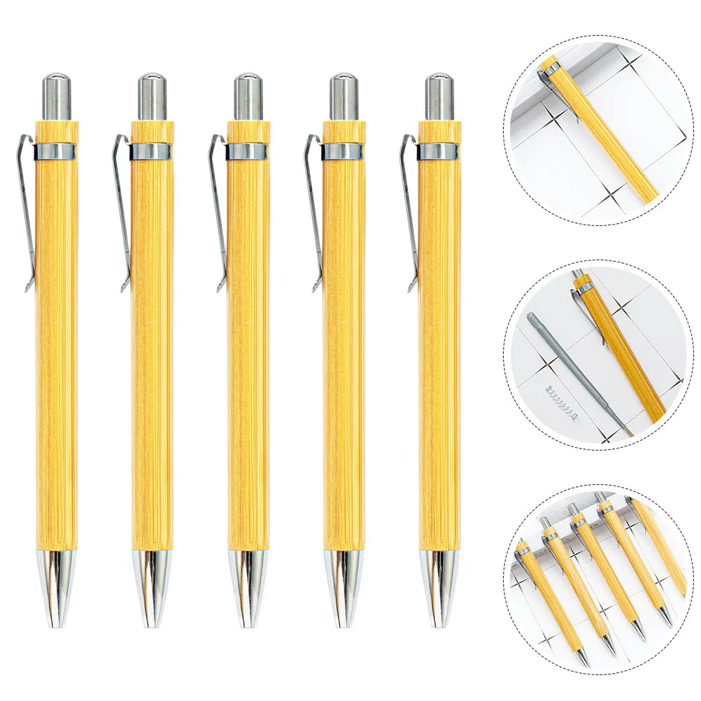 

5Pcs Bamboo Ballpoint Pens Press Type Ergonomic Business Writing Pen Smooth Ink Daily Use Creative Portable Stationery Supplies
