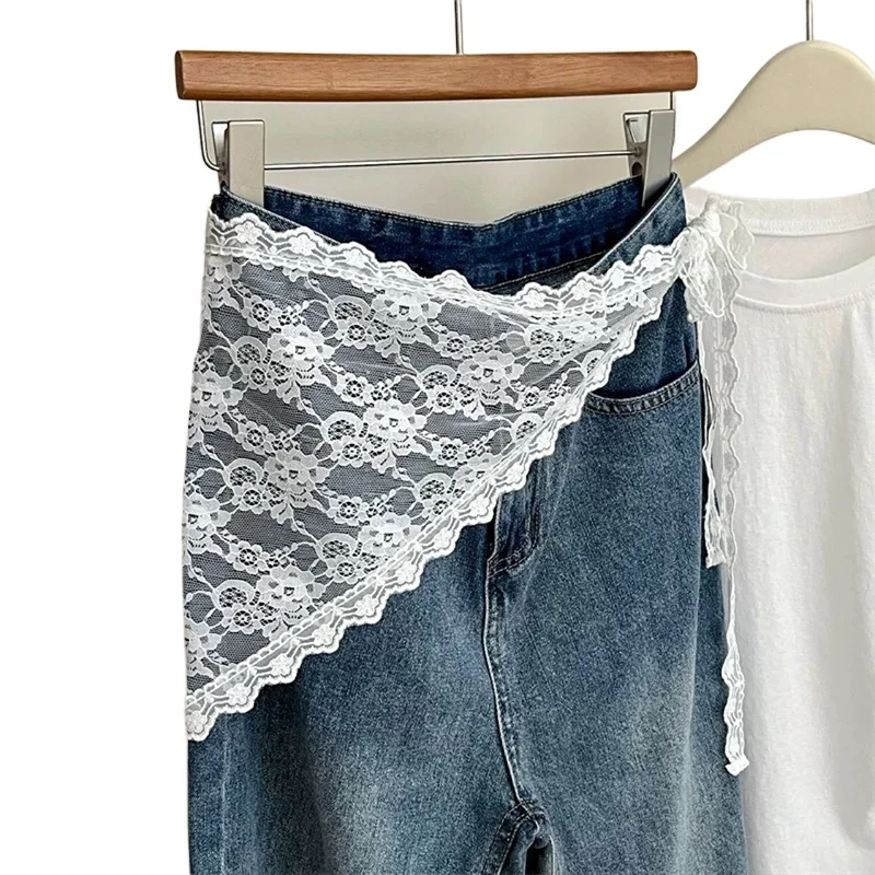 Rideau de robe à cravate en dentelle pour filles, décoration en jean d'été, empilage coréen, mode irrégulière, Triangle, rideaux de pet