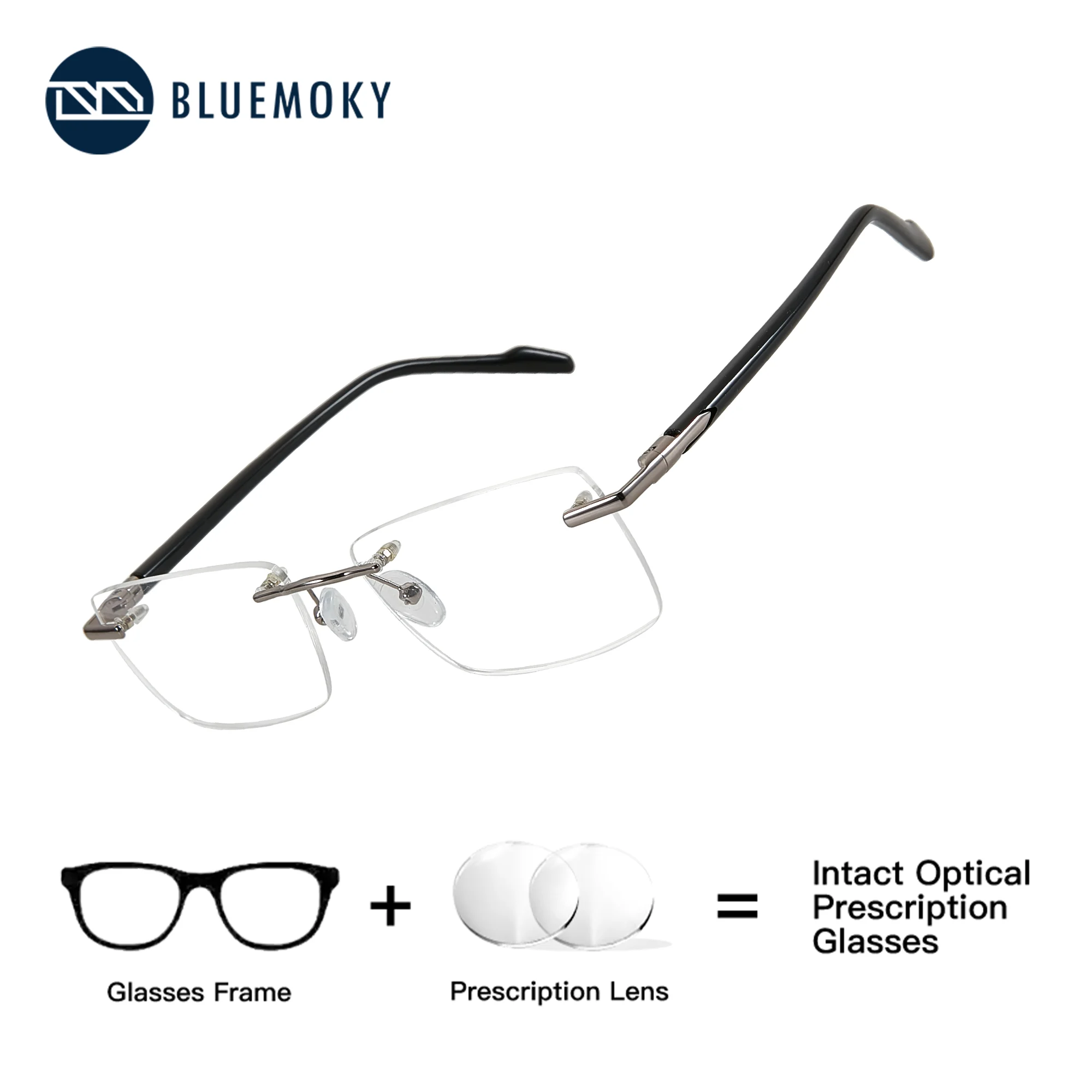 

BLUEMOKY (M Size) Mental Frameless Custom Prescription Multifocal Men's Grade Glasses Clear Presbyopic Eyeglasses Dioptric