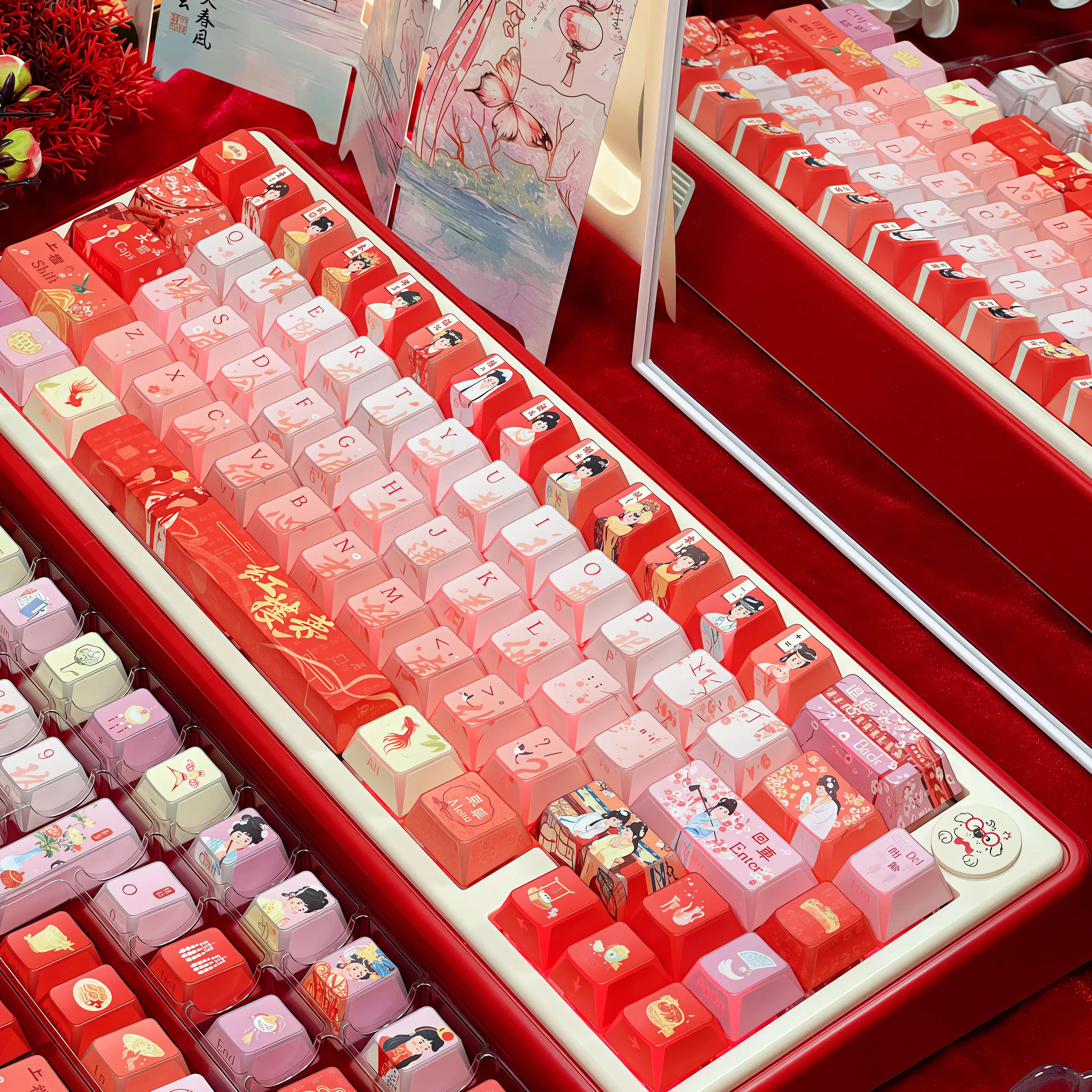 120 Keys A Dream of Red Mansions Keycap Red Keycaps Anime PBT Translucent Cherry Profile for ANSI Aula Made68 Mad68 Wooting60