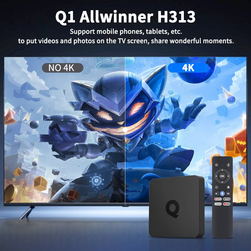 Q1 Smart TV Box Android10 Allwinner H313 with Support 2GB/8GB/16GB Dual Wifi 2.4G&5G Video 4K Media Player Voice Set Top Box