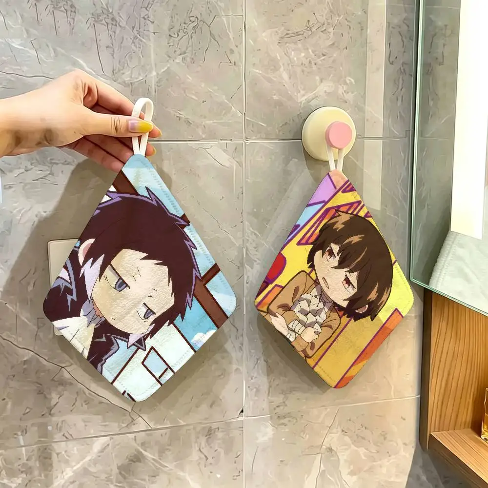 Cartoon Figure Bungo Stray Dogs Reusable Hanging Kitchen Towel, Polyester Cotton Soft Fabric for Office Home Daily Life