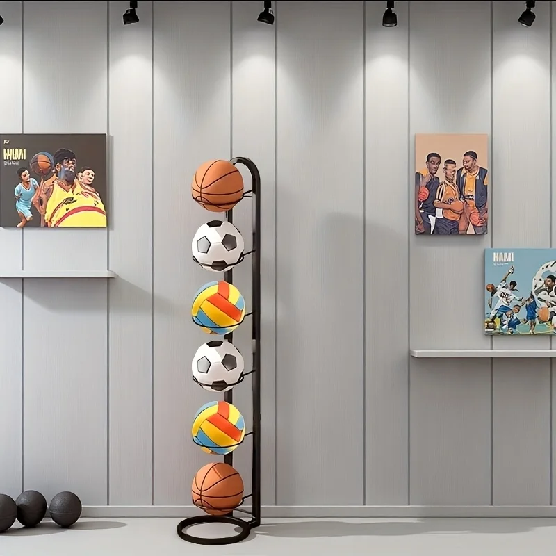Black Metal Sports Ball Storage Rack: Multi-functional All-Season Organizer for Basketball/Football/Volleyball, Perfect Holiday