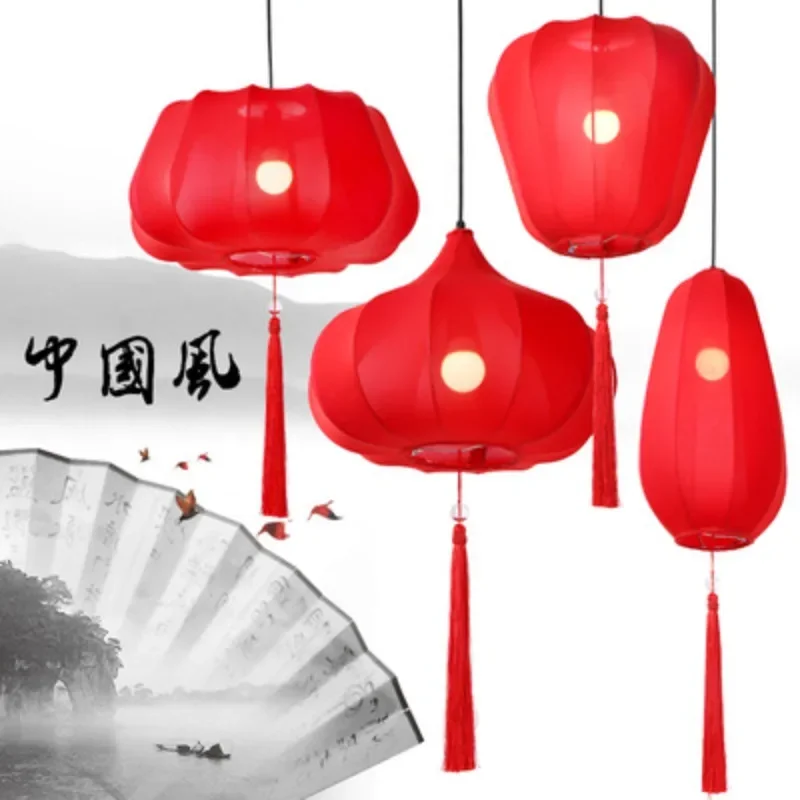 New Chinese style Chinese style chandelier restaurant, corridor fabric chandelier, Oriental red decorative lantern image 2