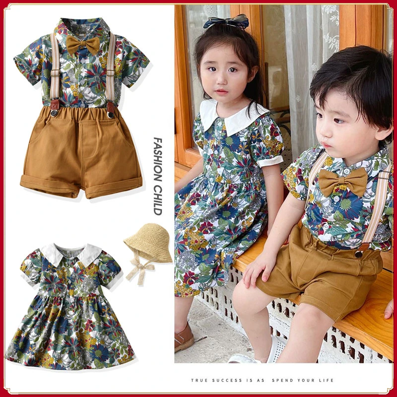 Clothes for Kids Boy Baby Set Brother and Sister Matching Outfit Flora Dress Girls Boys Family Matching Outfits for Photograph