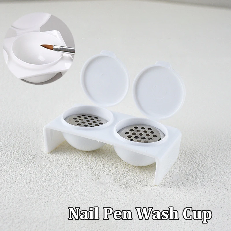 2 Holes Manicure Liquid Bowl With Cap Put Pigments Thinners Water Glitter Acrylic Powder Nail Pen Wash Cup Nail Styling Tools