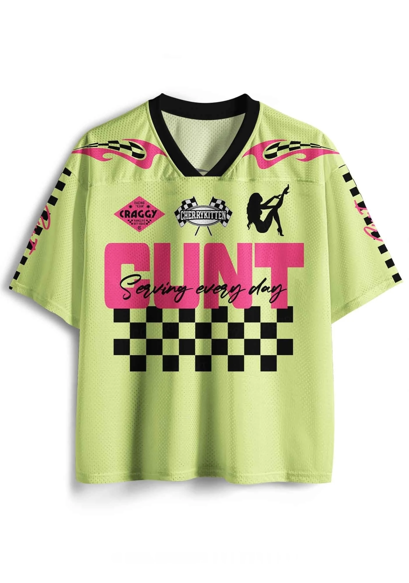 Y2K Racing Style Pink Checkerboard Mesh Jersey Unisex Oversized Short Sleeve T-shirt Harajuku Streetwear