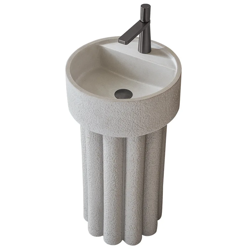 Wabi Sandy Wind Pillar Basin Floor-to-ceiling Integrated Wash Basin Creative Personalized Artificial Stone Face Wash Table
