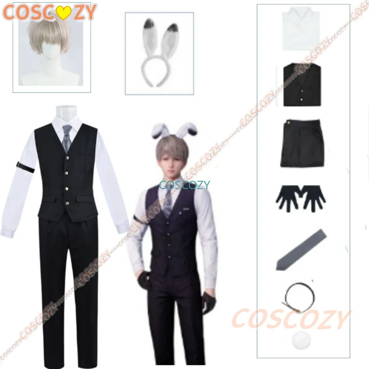 Love and Deepspace Xavier Cosplay Costume Wig Bunny Suit Unisex Anime Game Cosplay Clothes Halloween Con Mens Cosplay