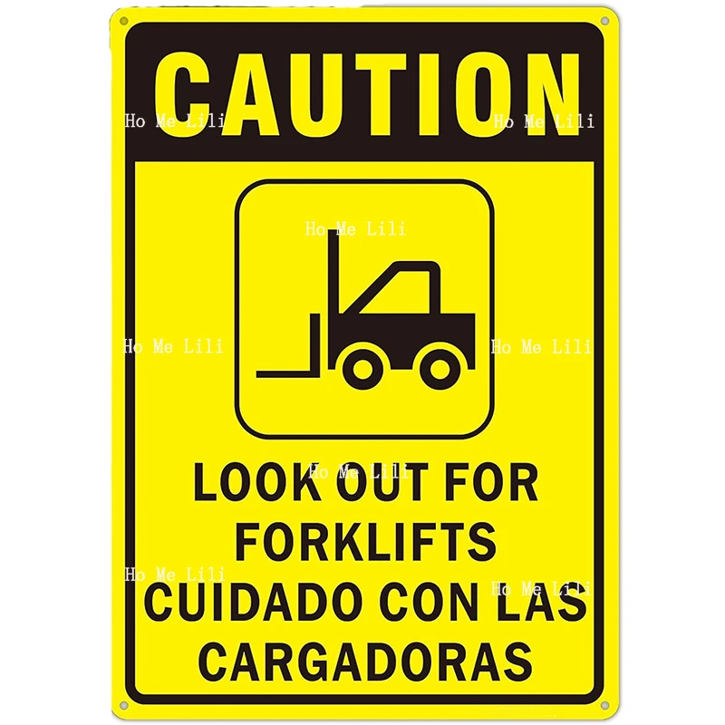 Caution Look Out For Forklifts Bilingual Sign Watch For Forklift Traffic Warning Metal Signs For Indoor Or Outdoor Use