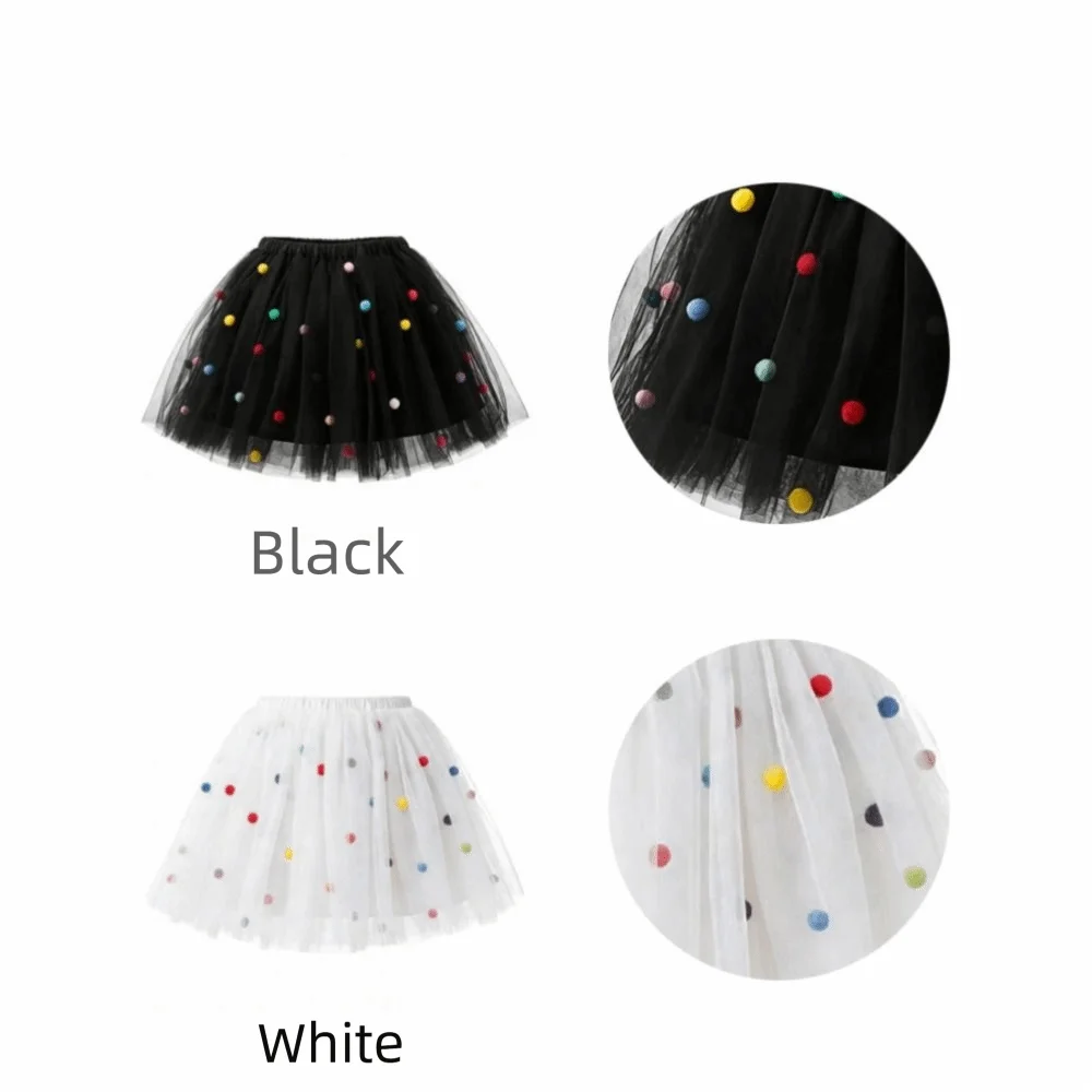 Mesh Kids Tutu Skirt Pom Pom Puffy Girls Mesh Puffy Skirt with Lamp Beads Short Length Kids Pom Pom Skirt Halloween