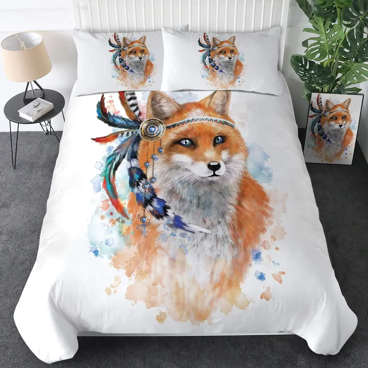 Tribal Ethnic Orange Fox Duvet Cover Set Woodland Animals Comforter Cover Set 2/3pcs Dream Catcher Bedding Set Soft Qulit Cover