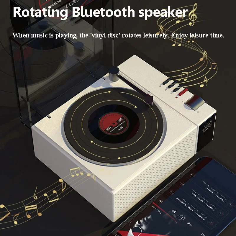 CX-200 alto-falantes portáteis bluetooth sem fio leitor de música relógio subwoofer atmosfera lâmpada retro nostálgico record player alto-falantes