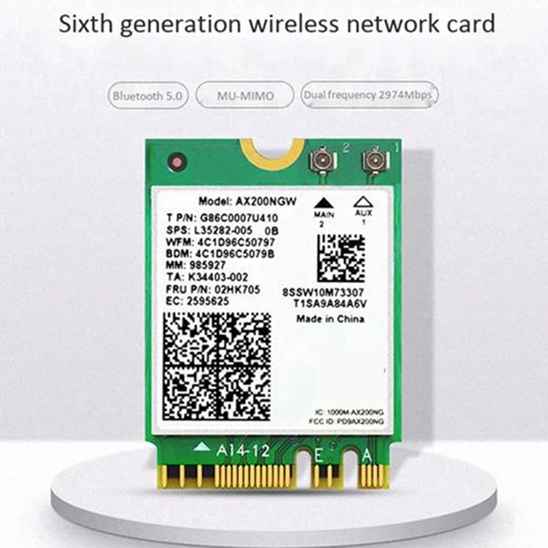 와이파이 무선 어댑터 카드, 블루투스 5.0, 와이파이 6 2.4G, 5G, 802.11Ac, Ax, AX200, AX200NGW, M.2 NGFF