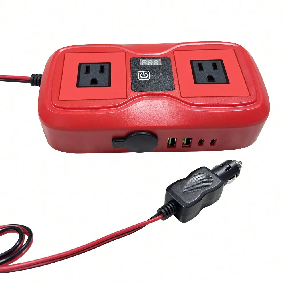 Car Power Inverter 200W PD Fast Charger 12V DC to 110V AC with Dual USB Ports