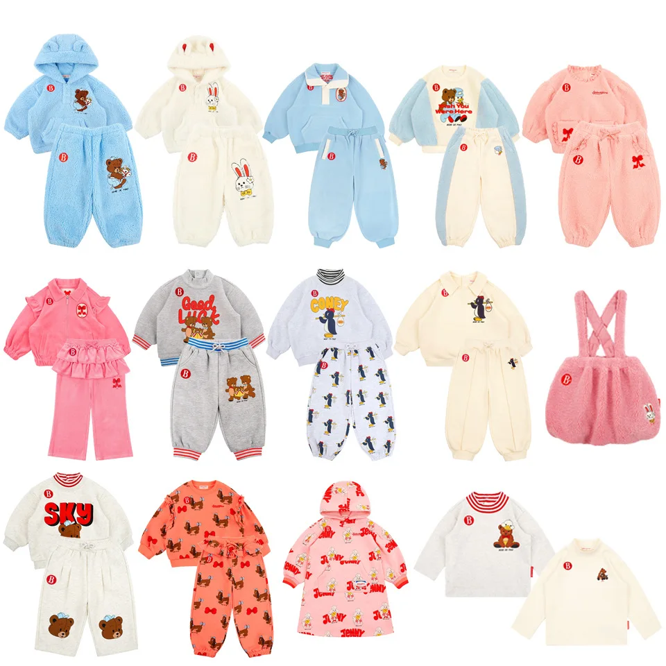 

High-Quality Thickened Winter Children's Clothing Set for Baby Girl Boys Brand Hoodie Top with Cartoon Print+Fleece-Lined Pants