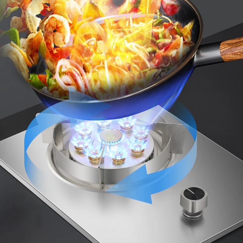 Fornello a gas di vendita caldo GPL Piani cottura a gas intelligenti Acciaio inossidabile Accensione a batteria superiore Fornello a gas a bruciatore singolo per cucina