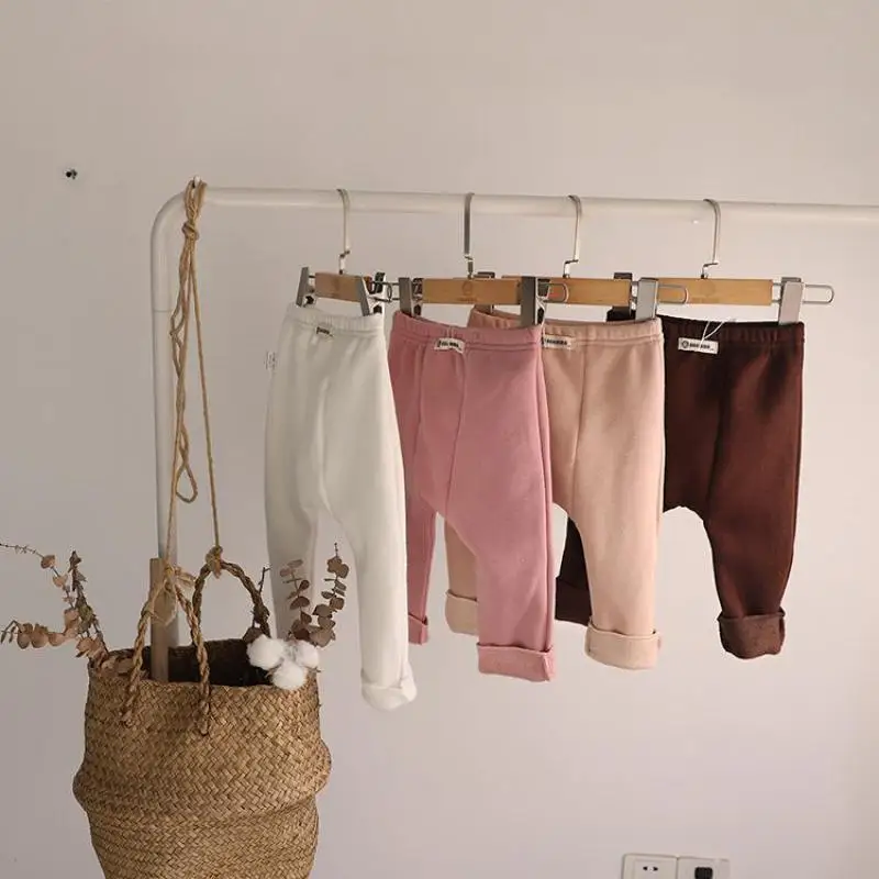 2025 Winter New Baby Plus Velvet Thick Leggings Cotton Infant Girl Warm Trousers Children Fleece Elastic Pants Toddler Clothes