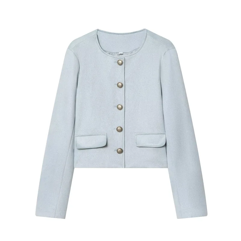 Women European and American Style 2026 Spring and Autumn New Simple Small Fragrant Style Suede Single Breasted Short Jacket