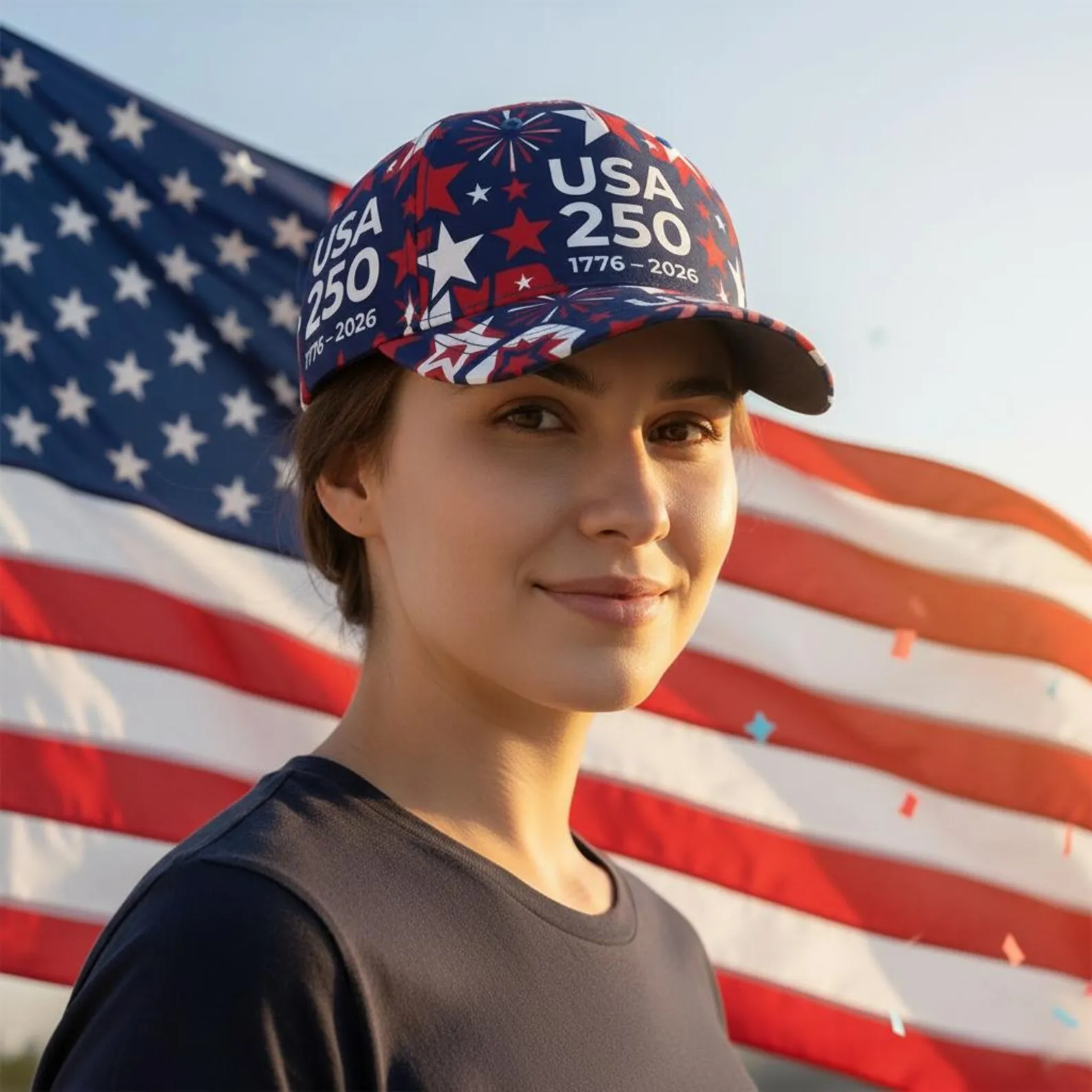 Vintage America 250th Commemorative Cap, 1776-2026 Anniversary Hat, Patriotic USA 250 Birthday Baseball Cap, Custom All-Over Pri