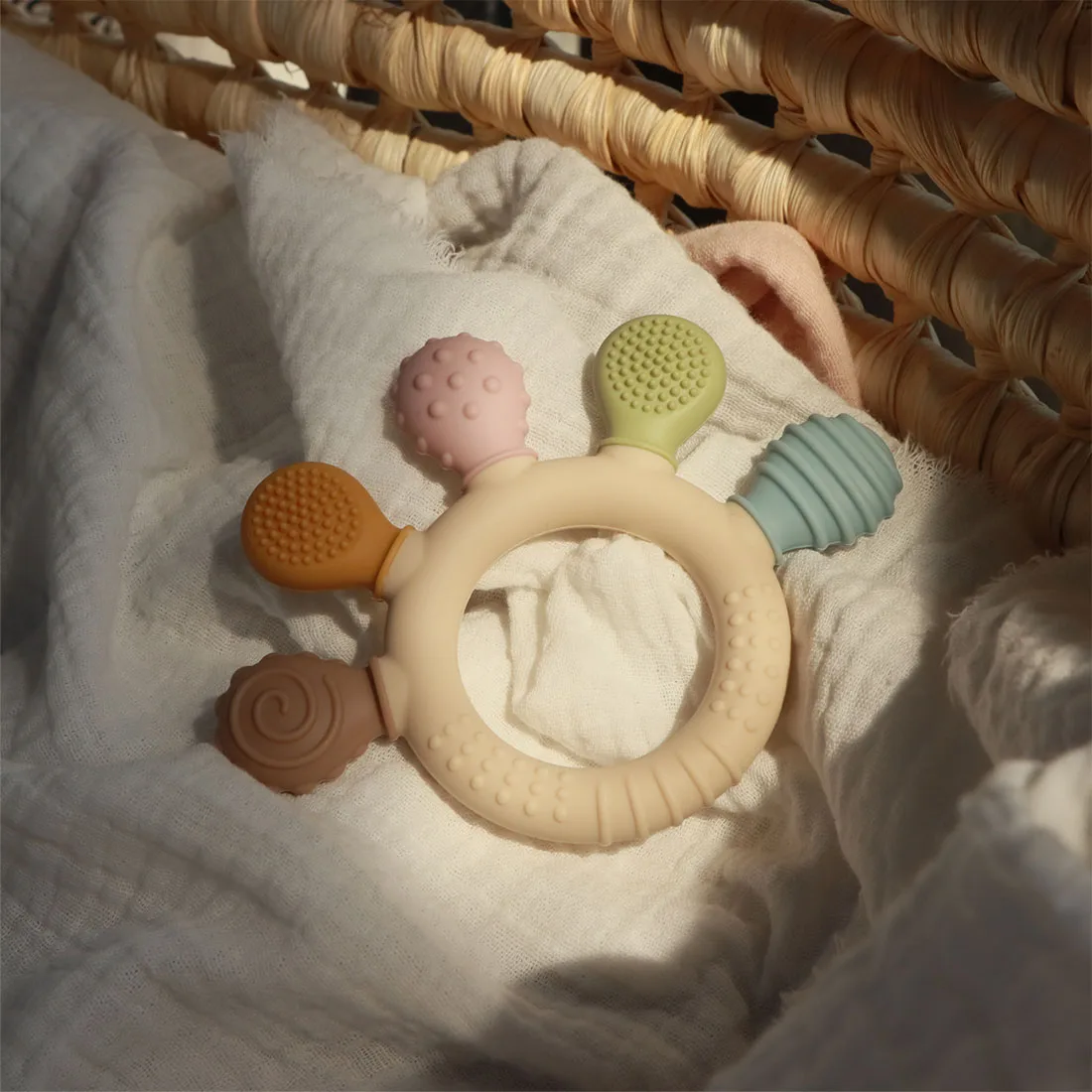 Erduo Silikon-Baby-Beißring, Angstzustände, Zahnspielzeug, 0–12 Monate, Kauperlen, sensorischer Zahnfleischentlastung, Schnuller – Detail 8