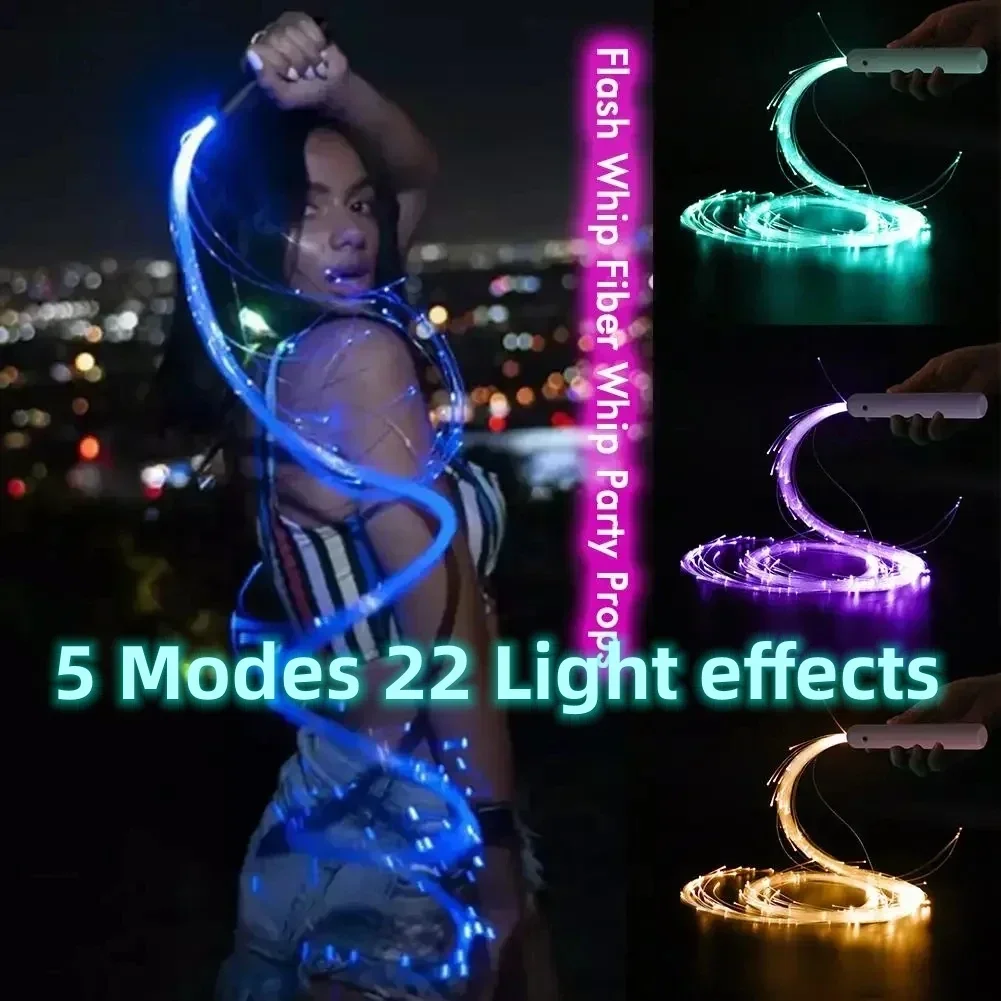 Disco Dance Whip Party Led Fiber Optic Dancing Whips Rechargeable Glowing Whip Sparkle Flow Toy Light Up 360° Swivel Rave