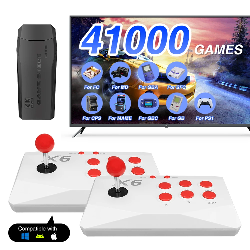 Arcade Video Game Console with Double Arcade Joysitck 4K HD TV Game Stick 128G Built-in 41000+ Games For ATARI/GBA/PS1