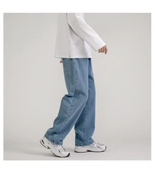 Erkek Baggy kot 2023 yeni moda siyah klasik Hip Hop Denim pantolon açık mavi pantolon düz geniş bacak pantolon kore erkekler