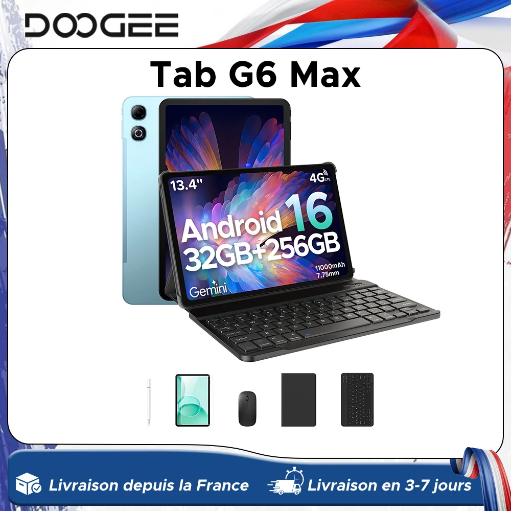 DOOGEE Tab G6 Max Tablet Android 16 32 GB + 256 GB 13,4'' 90 Hz Display 11000 mAh Akku 7,7 mm ultradünn UNISOC T7280 Widevine L1