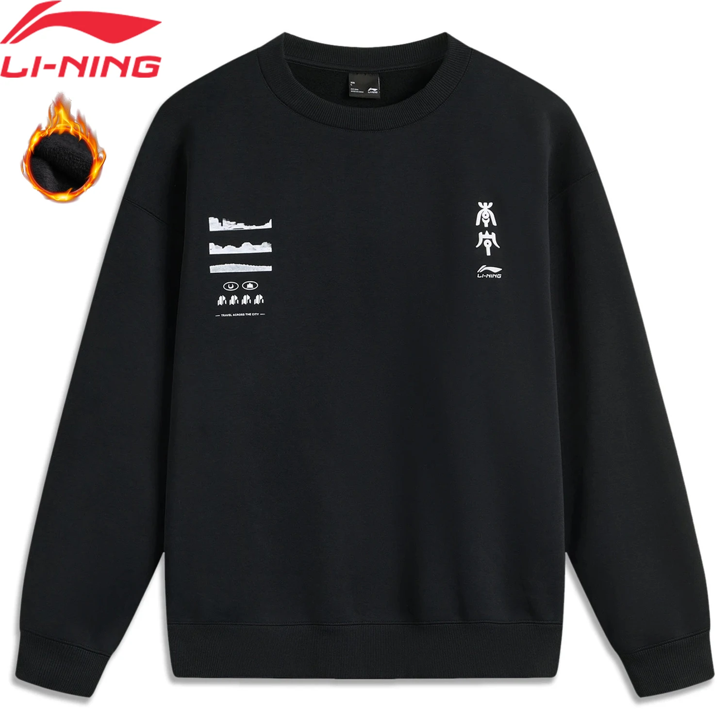 Li-Ning Men Sports Style Sweatshirt WARM AT FAR INFRARED Winter Fleece Loose Fit 69%Polyester 31%Cotton Comfort Pullover AWDU699