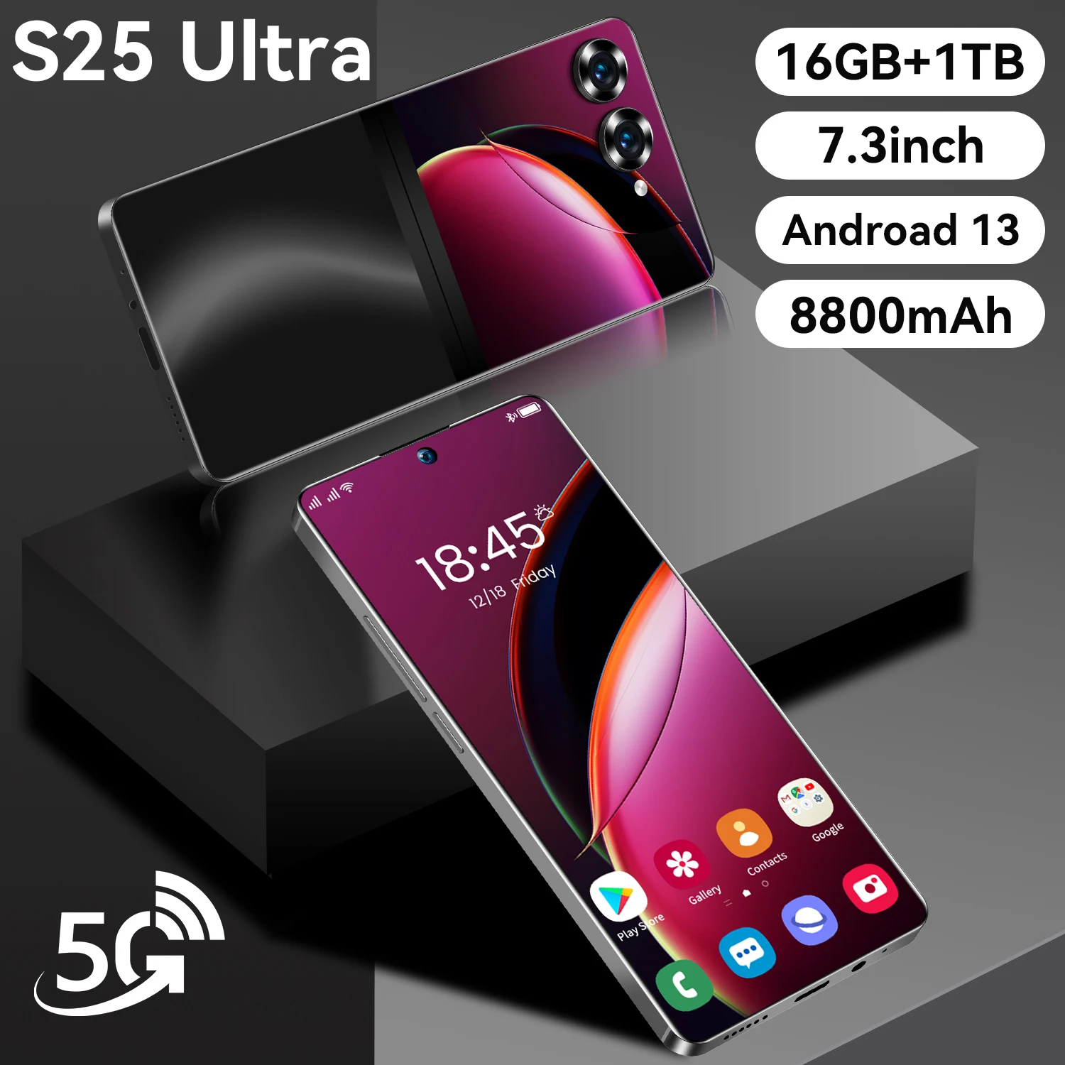 スマートフォンS25Ultra Android 13,携帯電話,7.3 HD画面,16 GB 1T, 8800mAh, 5g,デュアルSIM,顔認識なし,オリジナルのグローバルバージョン