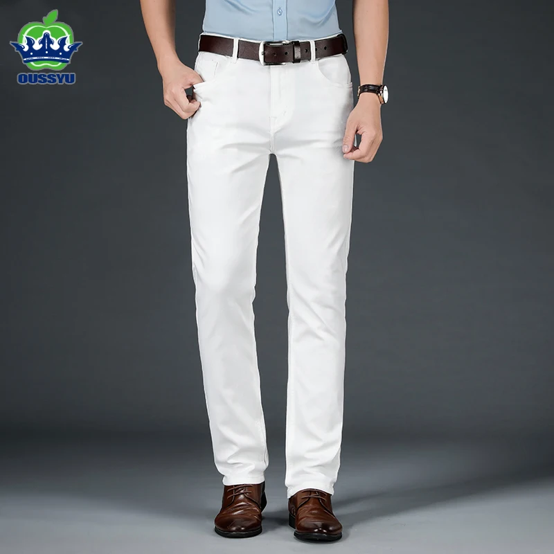 2025 New Spring Summer Jeans Men Fashion Casual Classic Style Business Straight Fit Soft Trousers Male Advanced White Pants 40