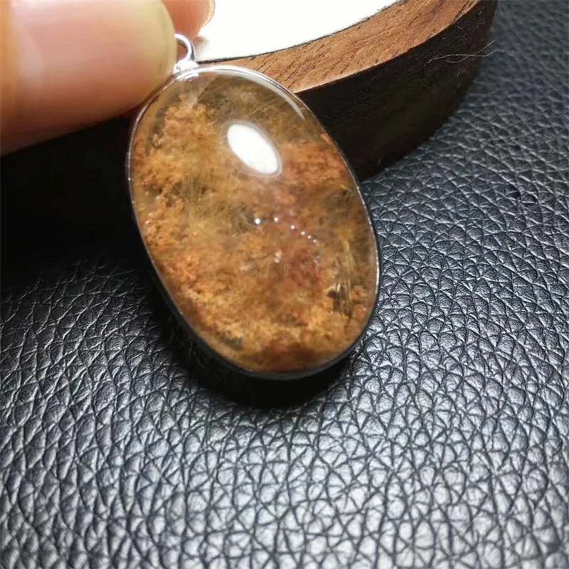 S925 Natural Garden Rutilated Quartz Pendant Crystal Ball Healing Stone Gemstone Reiki Jewelry 21.4x34.1mm