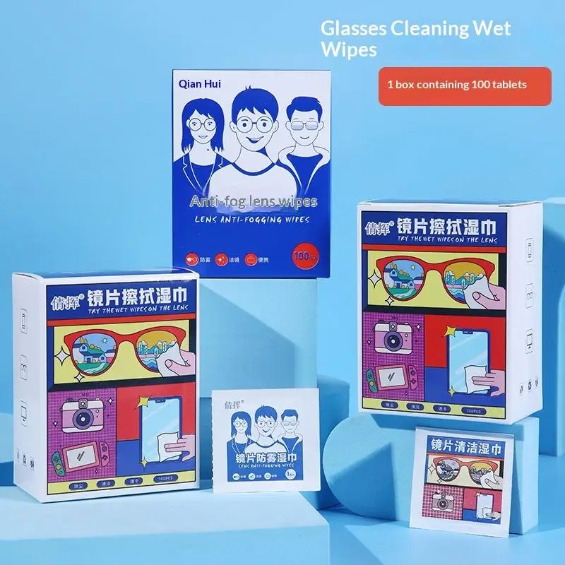 Lens Cleaning Wet Wipes Anti Fog No Streak 50/100 Pcs Fast Drying Practical Gift for Regular Eyeglasses Wearers