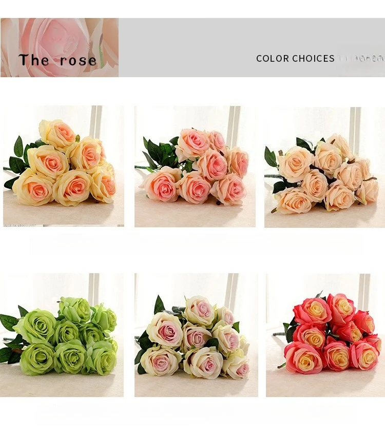 3/4 Stück Künstliche Rosensträuße mit 9 Blüten, Hochwertige Seidenblumen, Rosa Rosen-Simulation für Hochzeit, Gartendekoration – Detail 4