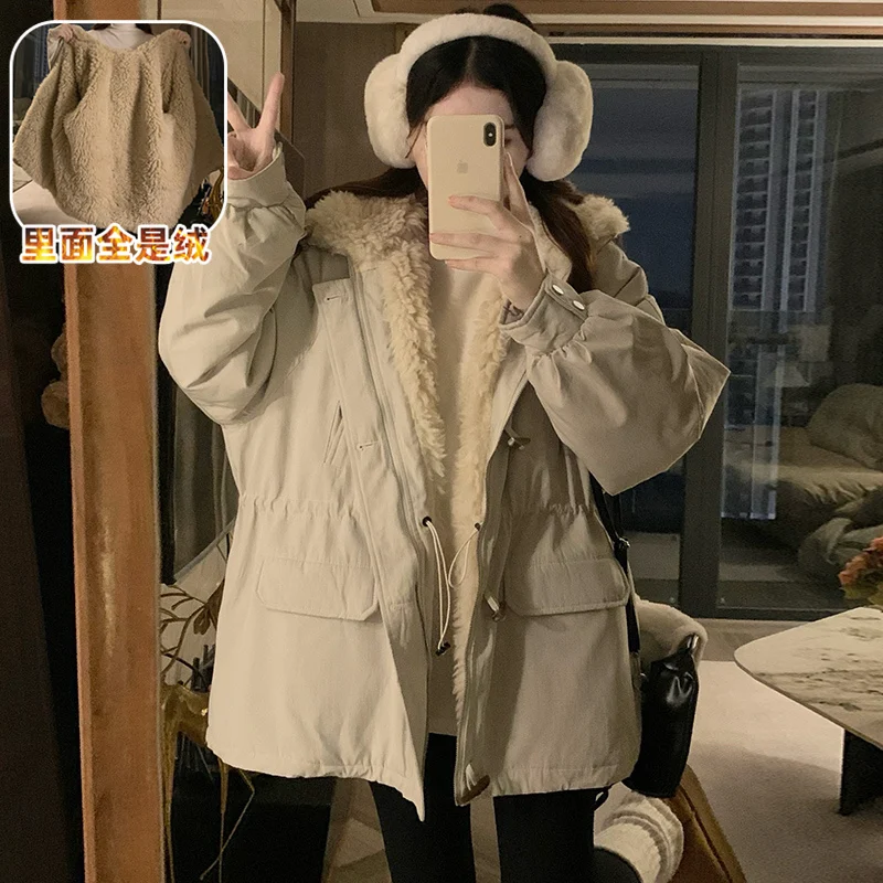 

Two-sided Wear Fur Hooded Cotton Padded Jacket Fashion Korean Style New Winter Jackets Women's Short Loose Coats Trend