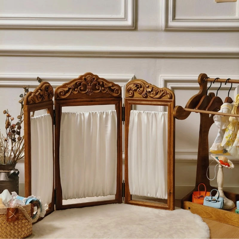 Satin engraved screen, foldable pet store cat and dog partition set setting