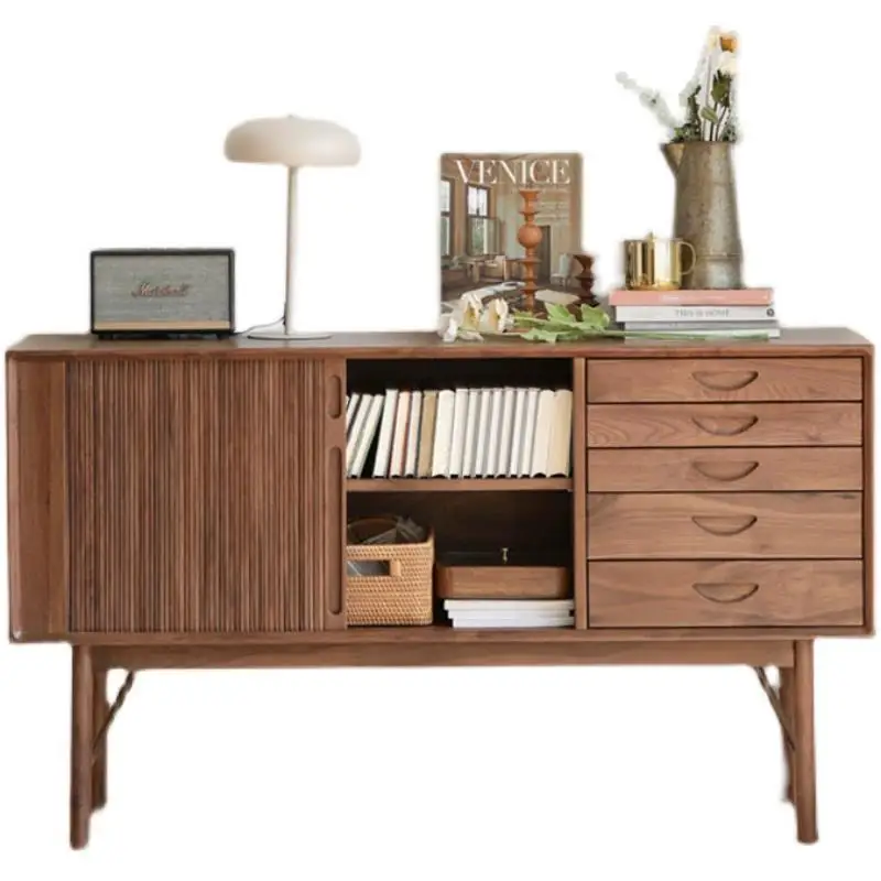 

All solid wood black walnut porch cabinet living room door cabinet retro side cabinet