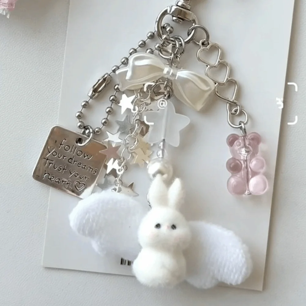Beaded Design Phone Charms Pendant Angel Wings Shape Rabbit Shape Rabbit Keychain Cases Included Keychain Attachment