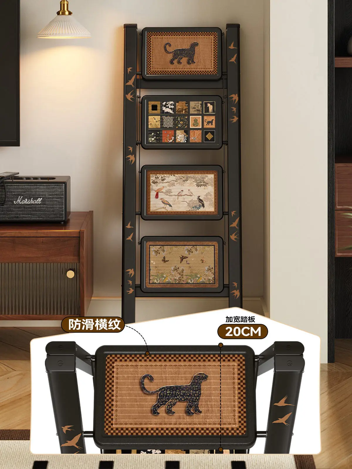 

Medieval style ladder household folding telescopic retro small ladder stool portable herringbone ladder indoor thickening