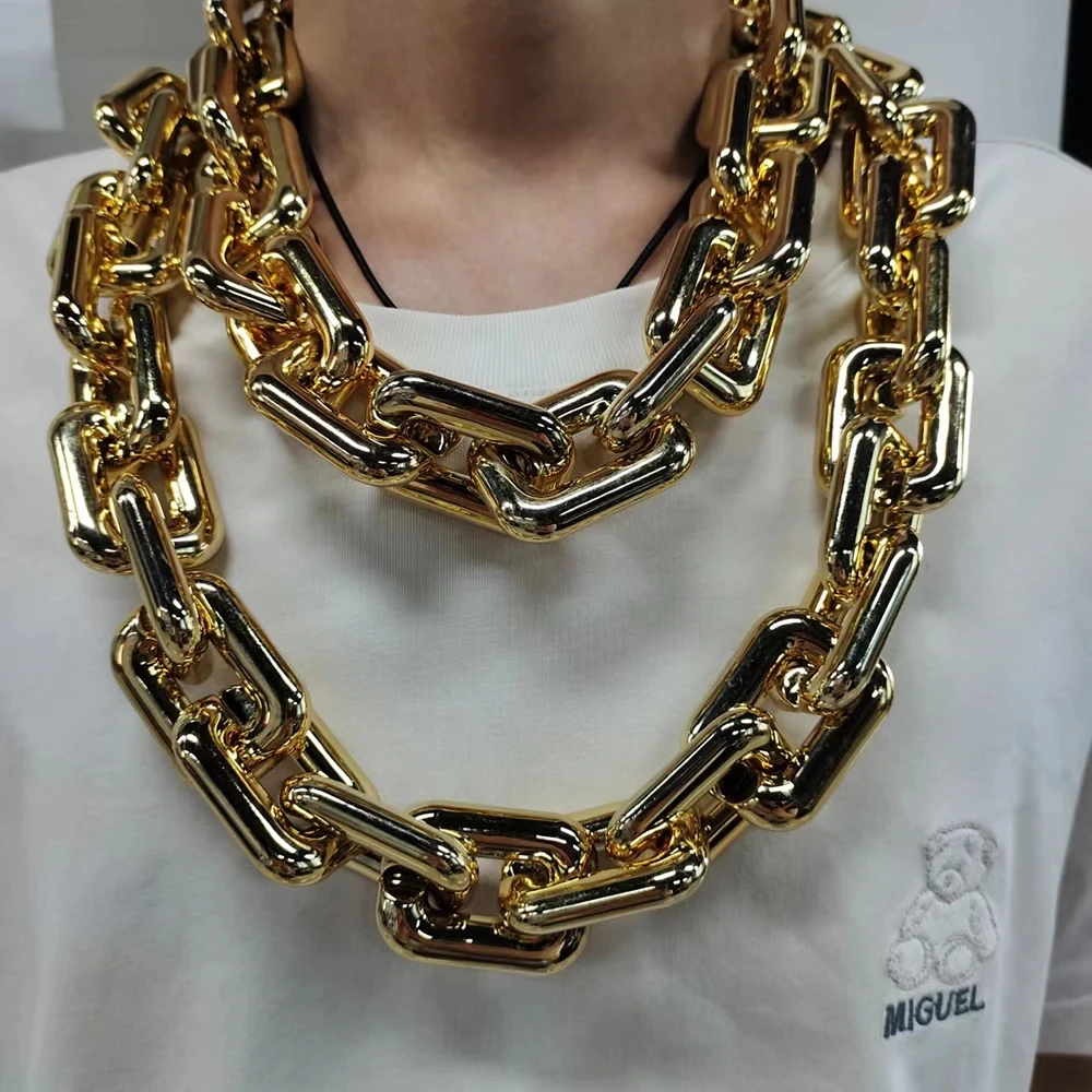 Fashion Punk Exaggerated Thick Chain Acrylic Gold Plated Necklace Men\'s Personalized Jewelry DIY Waist Chain Bag Chain Wholesale