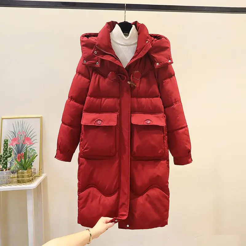

New Chinese Sle Loose Thiened Long down Cotton Jaet Women's Winter Coat Knee-Length Overcoat with Button And Zipper