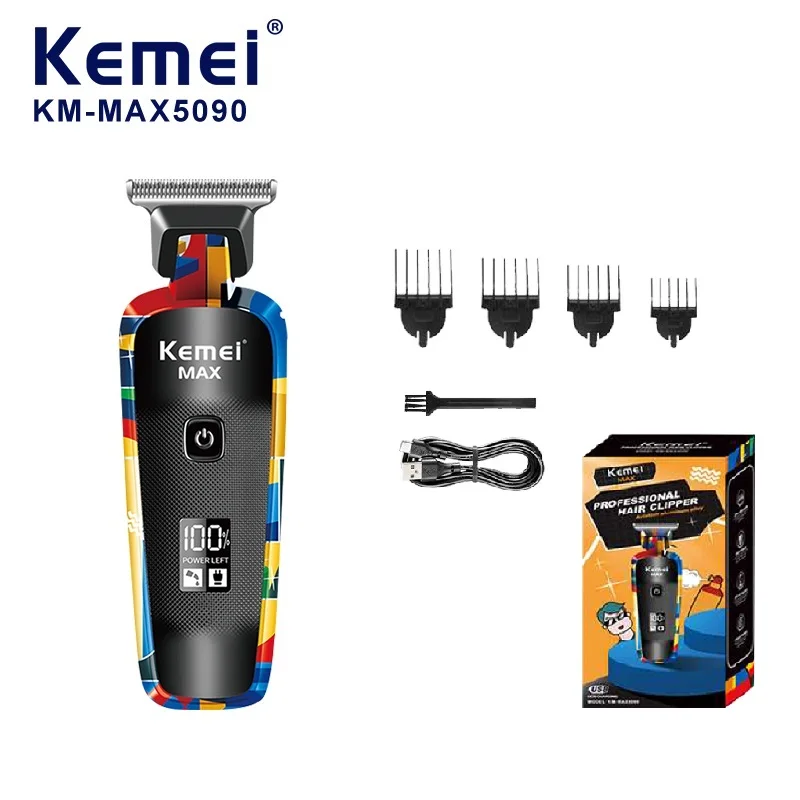 Kemei KM-Max5090 Electric Clippers Professional Barber USB Shaving Pusher with LED LCD Digital Display Fashion Graffiti Design