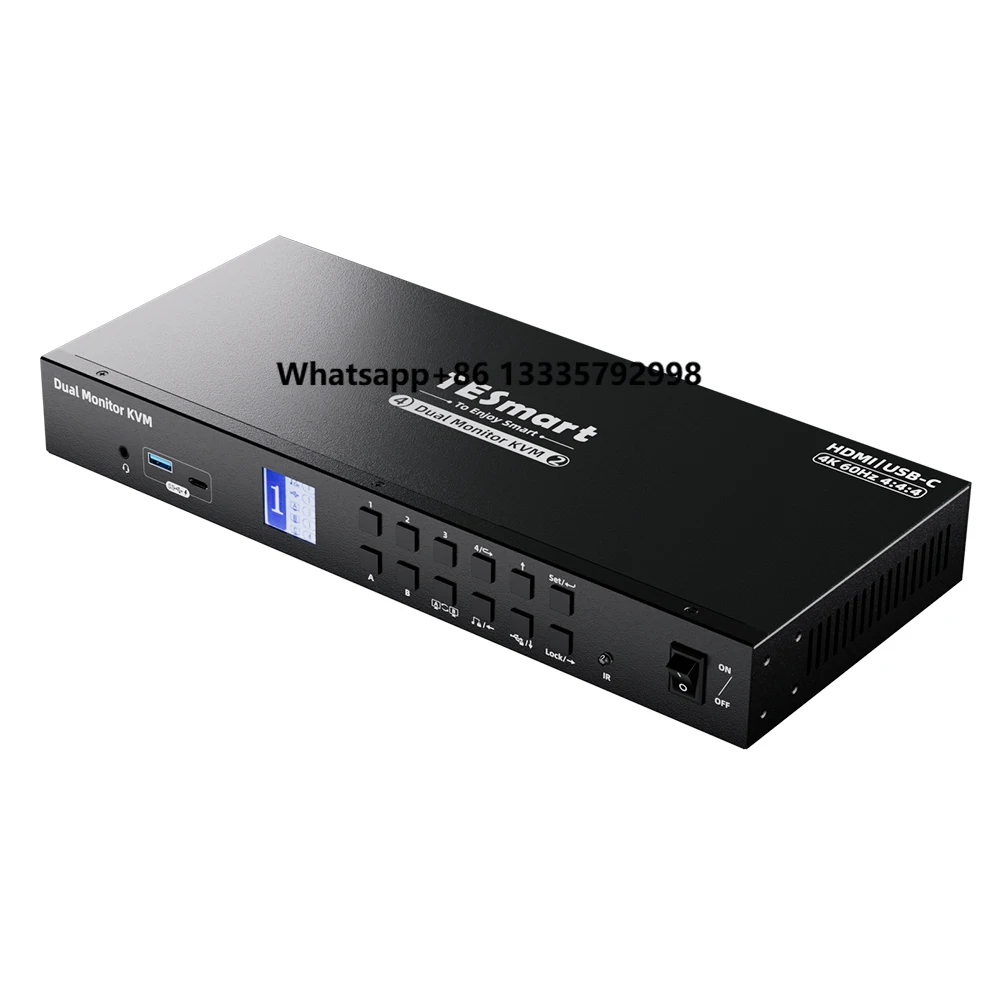 

TESmart 4x2 HDMI USB-C KVM Switch Support 4K60HZ MST Mode USB 3.0 Ports EDID Emulators Dual Monitor Video Switcher