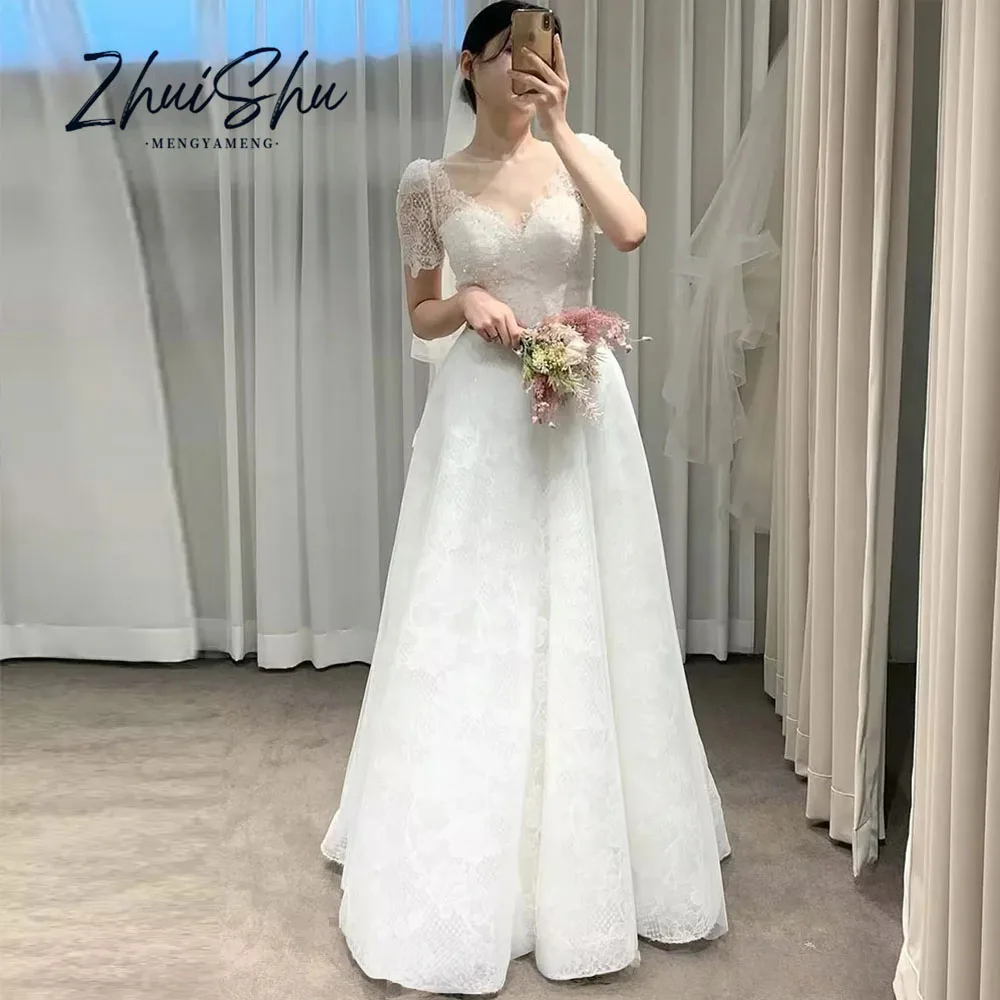 Elegant Lace Appliques Wedding Dresses Korea Photo Shoot Sweetheart A-line Bridal Gown Customized Corset back Floor-Length