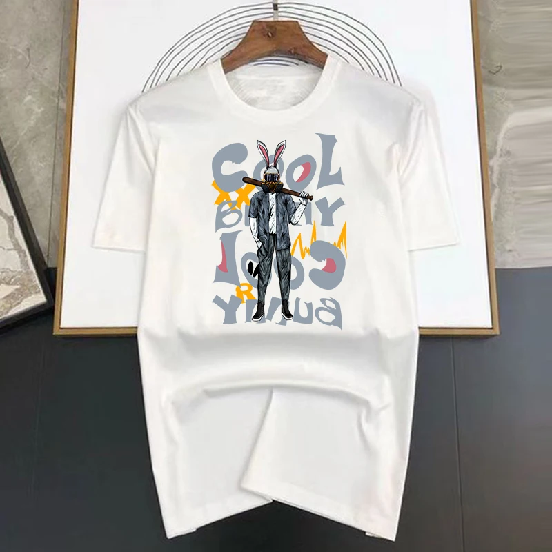 Summer Men's T-shirt Cotton Short-Sleeved Cool Rabbit Baseball Bat Print T-shirt Women's TShirt Fashion Sports Shirt Casual