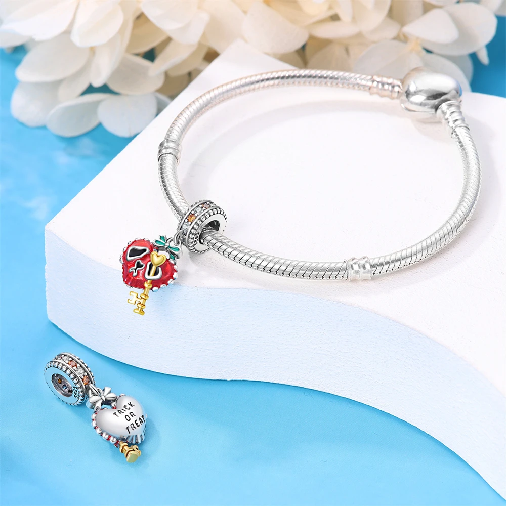 

Red Love Skull Lock Charms 925 Sterling Silver Original Beads Fit Original 925 Charms Bracelet Beads Jewelry Gifts for Women